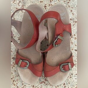 Dansko Red Leather Sandals with Buckles